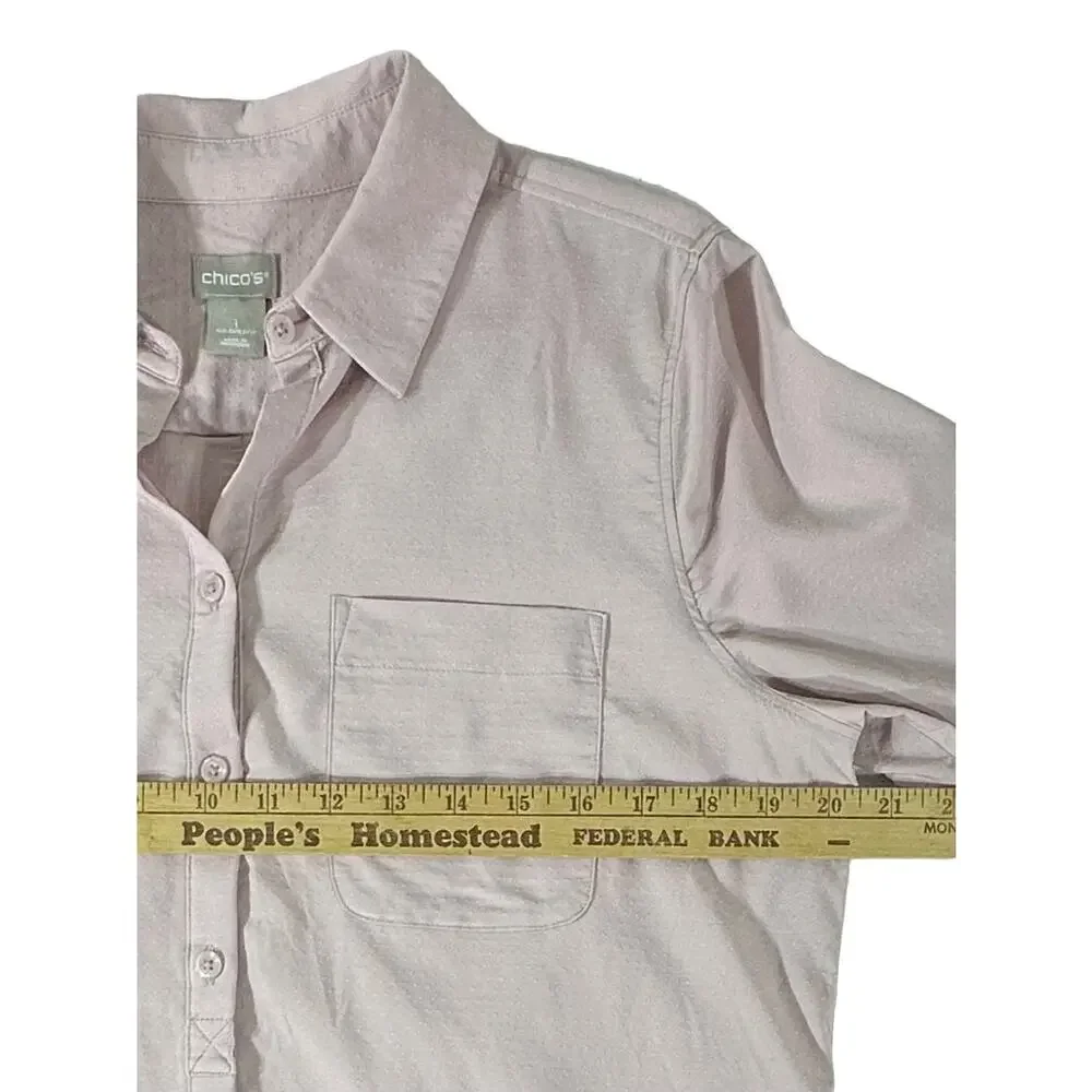 Chicos Silky Soft‎ Donny Half-Placket Shirt Size 1 or 8/10 Pink Button Front